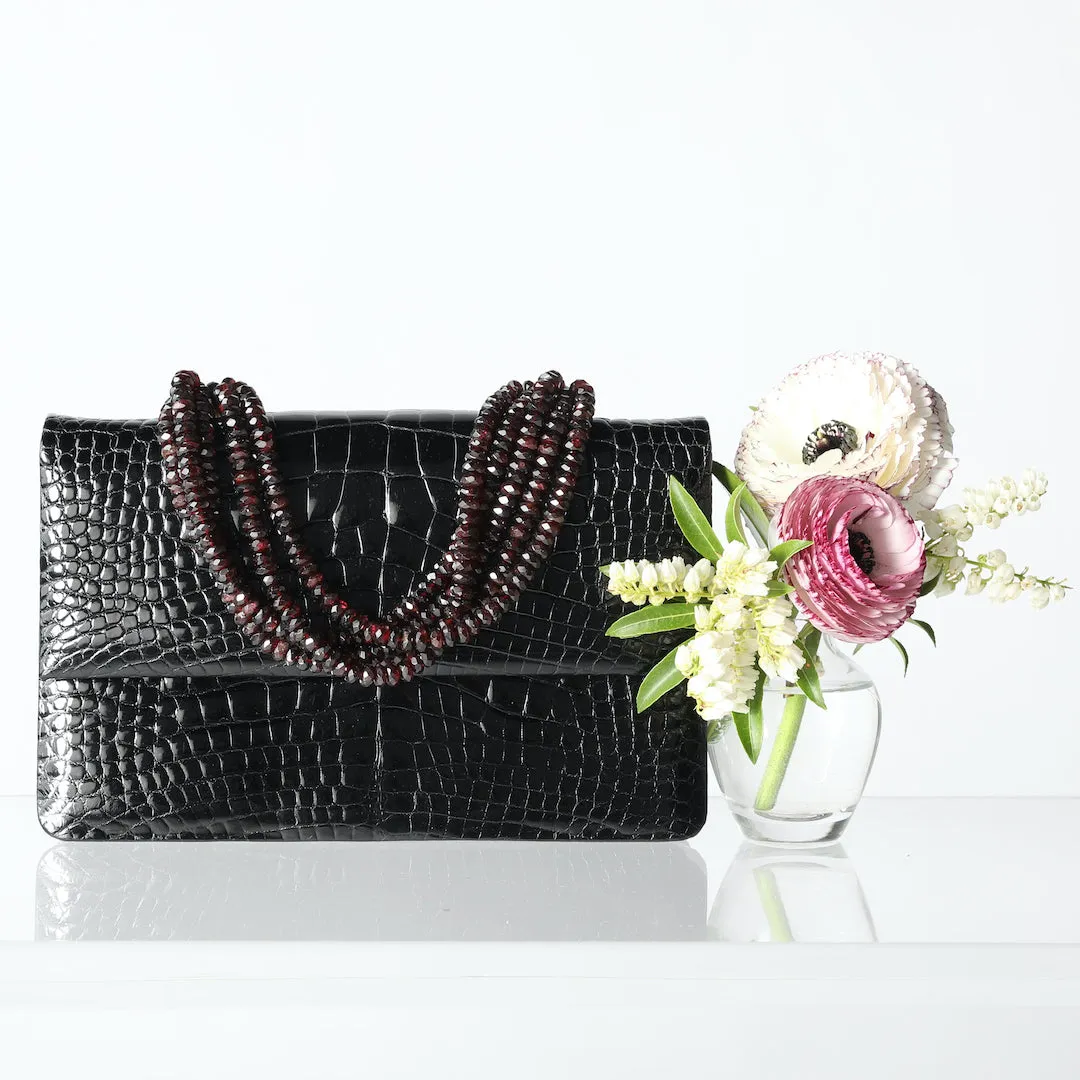 Necklace Handbag - Black Crocodile, Garnet Handle