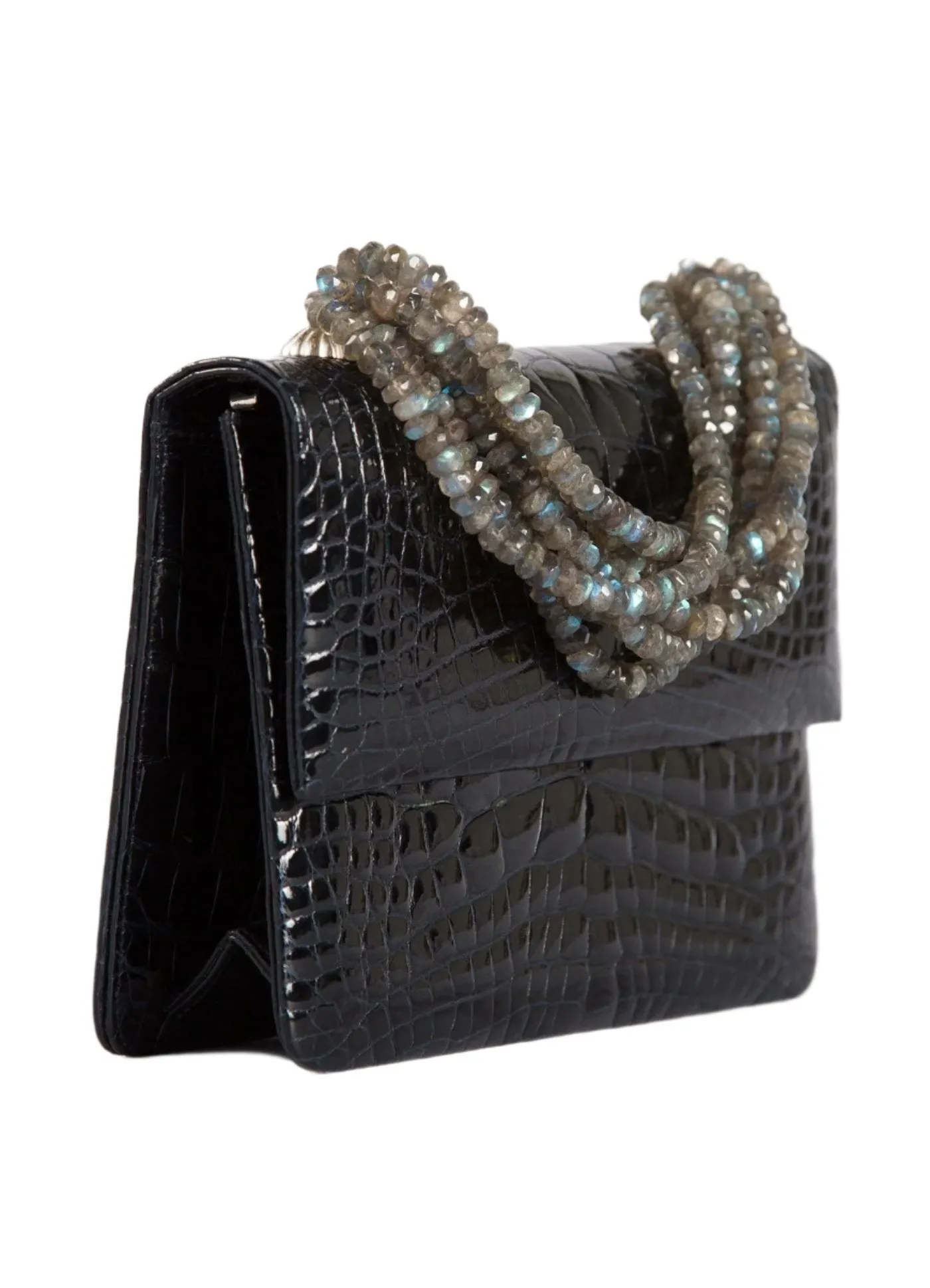 Necklace Handbag, Mini - Navy Blue Crocodile, Labradorite Handle