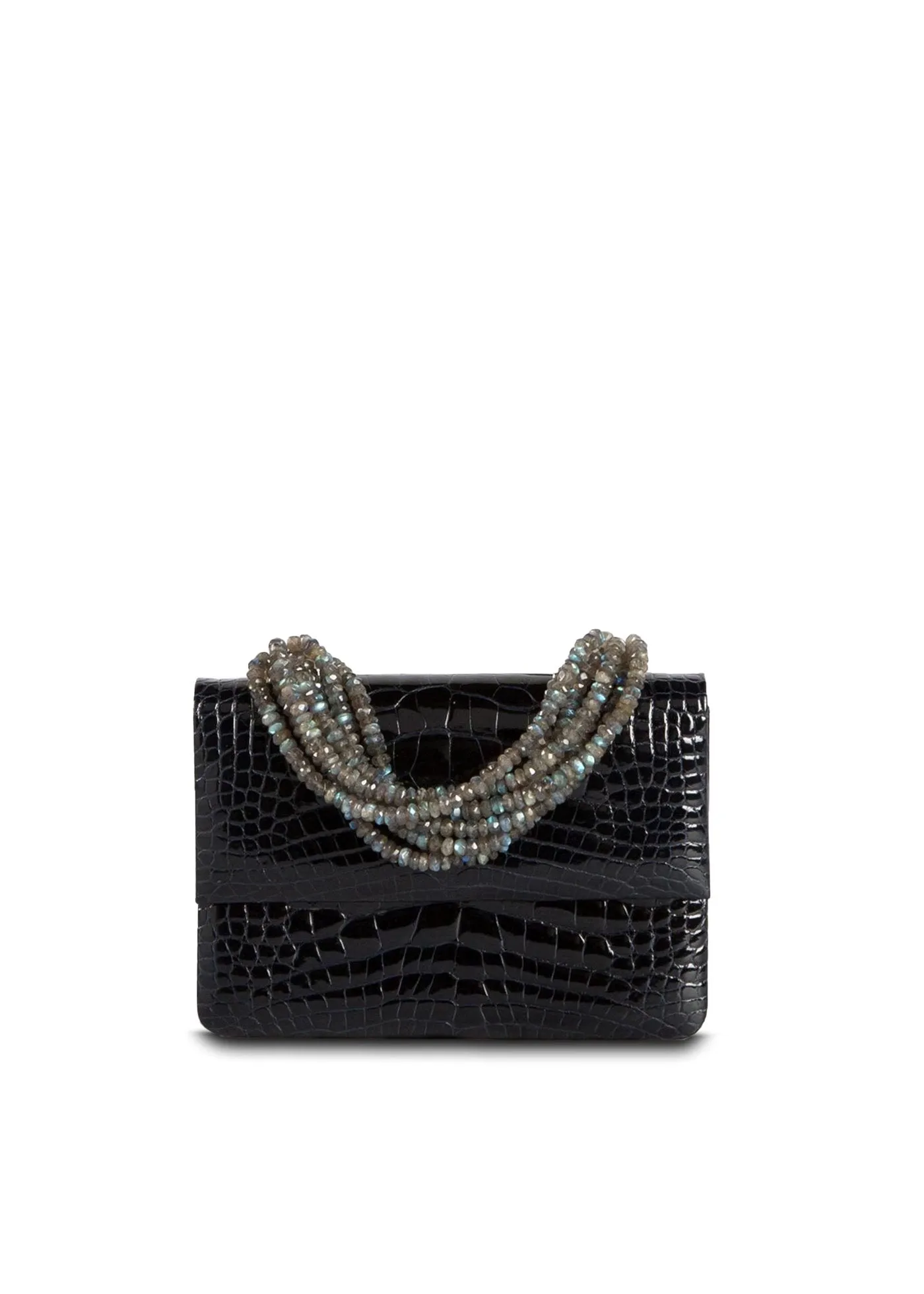Necklace Handbag, Mini - Navy Blue Crocodile, Labradorite Handle