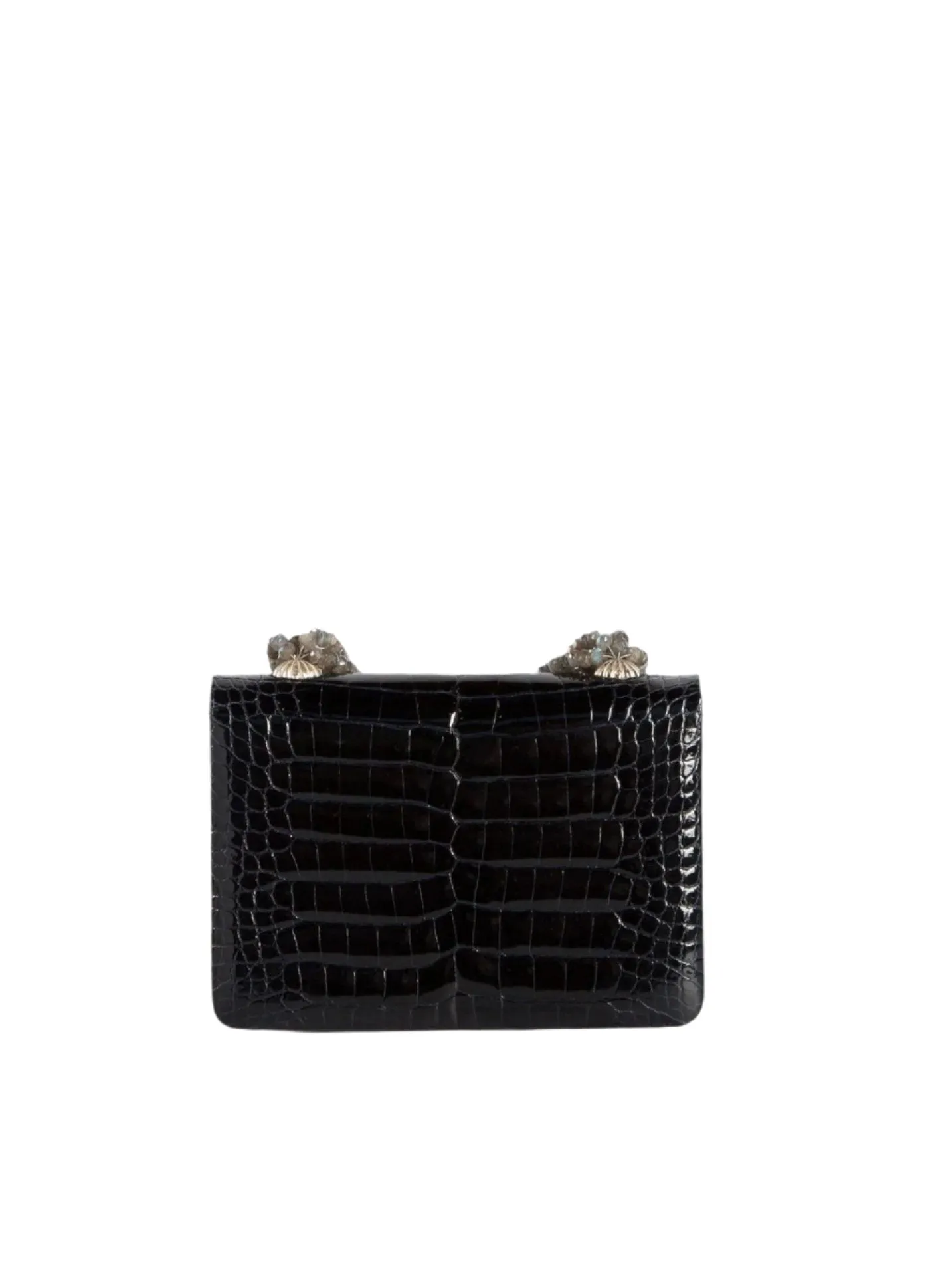 Necklace Handbag, Mini - Navy Blue Crocodile, Labradorite Handle