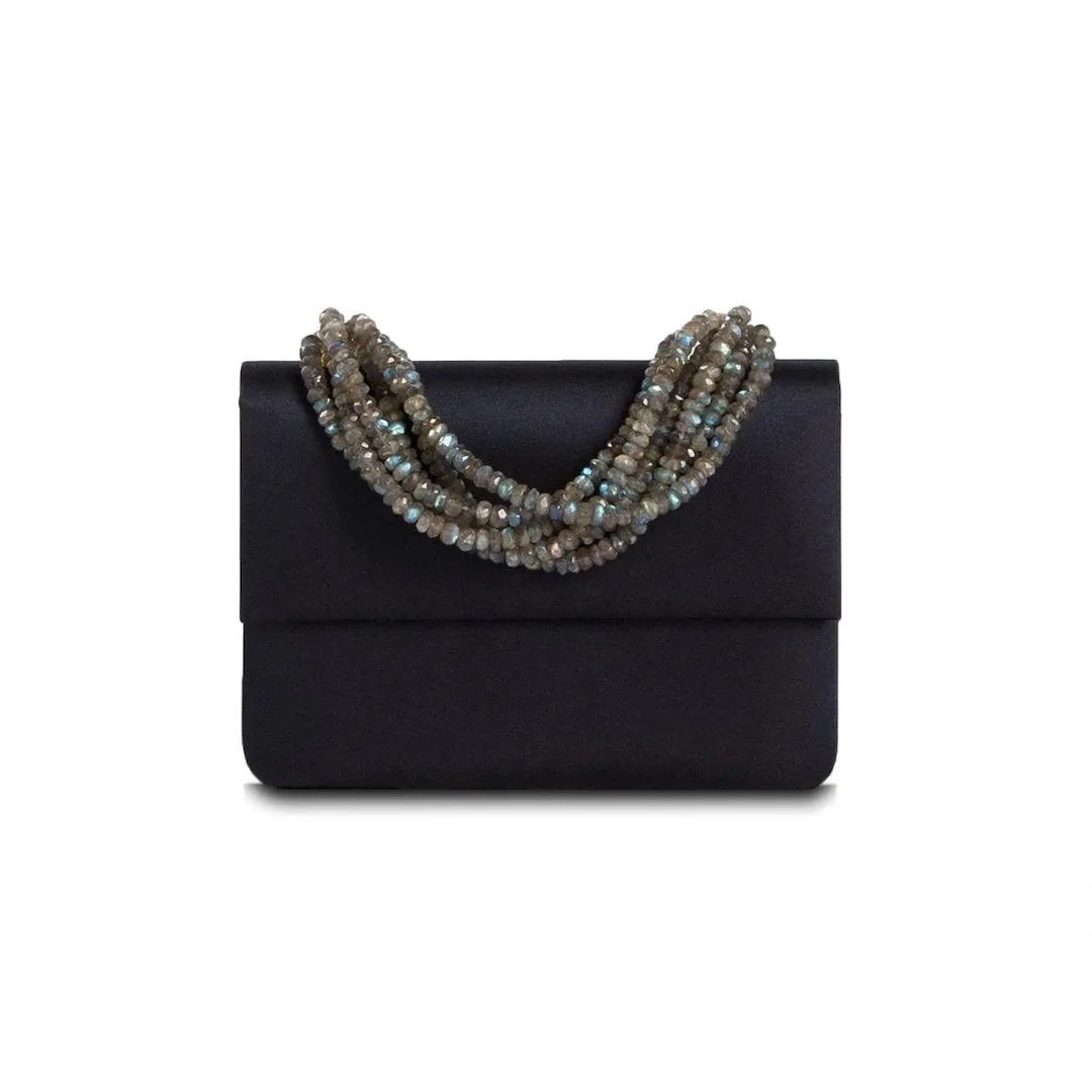 Necklace Handbag, Mini - Navy Silk, Labradorite Handle