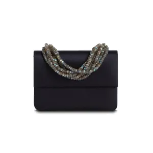 Necklace Handbag, Mini - Navy Silk, Labradorite Handle