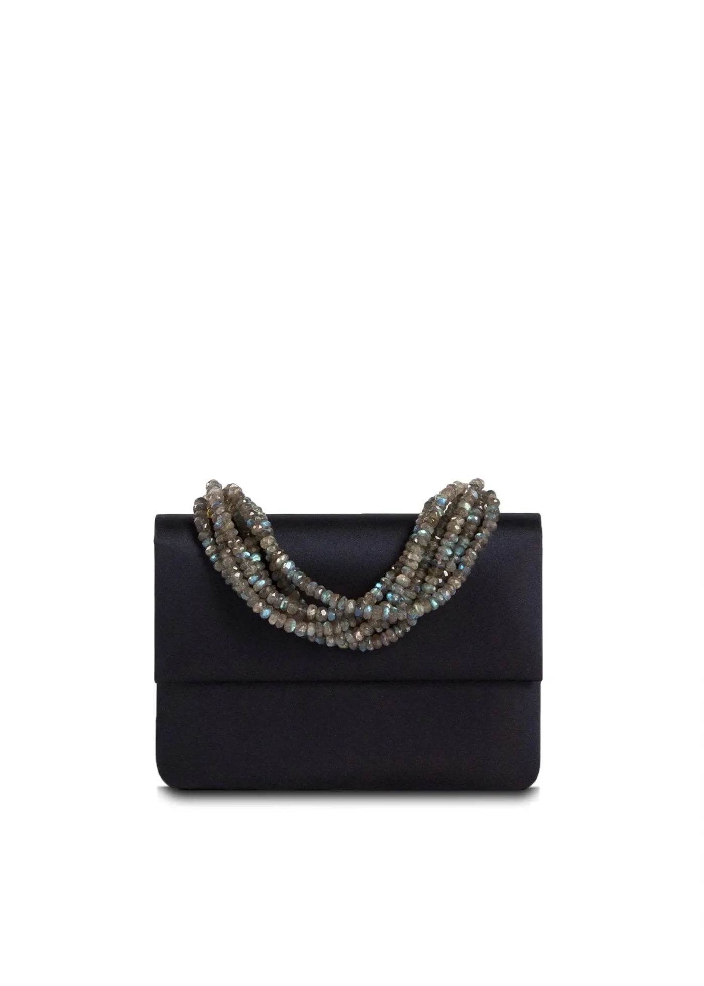 Necklace Handbag, Mini - Navy Silk, Labradorite Handle