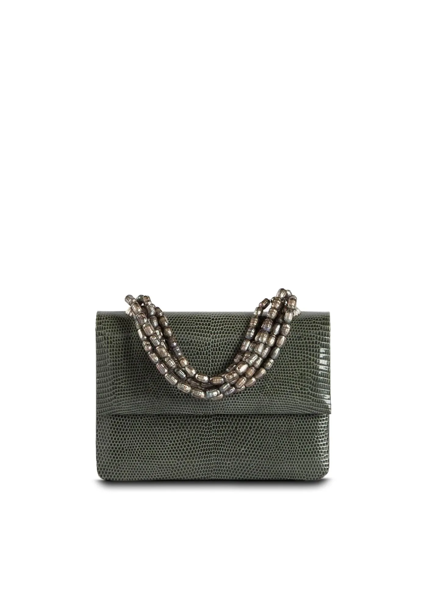Necklace Handbag, Mini - Slate Grey Lizard, Mother of Pearl Handle