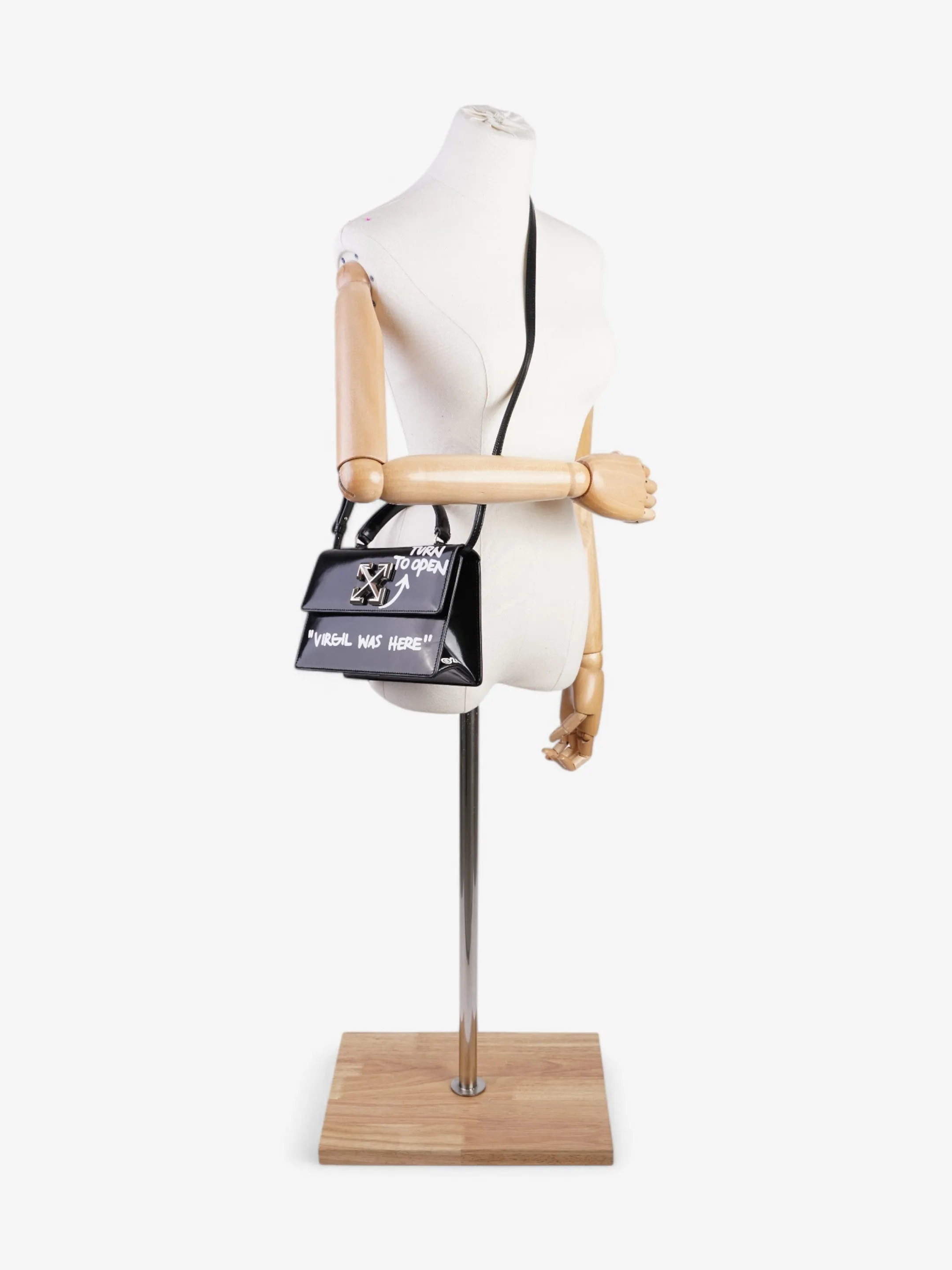 Off White Jitney 1.4 Leather Shoulder Bag - "Virgil Was Here" Black / White Leather