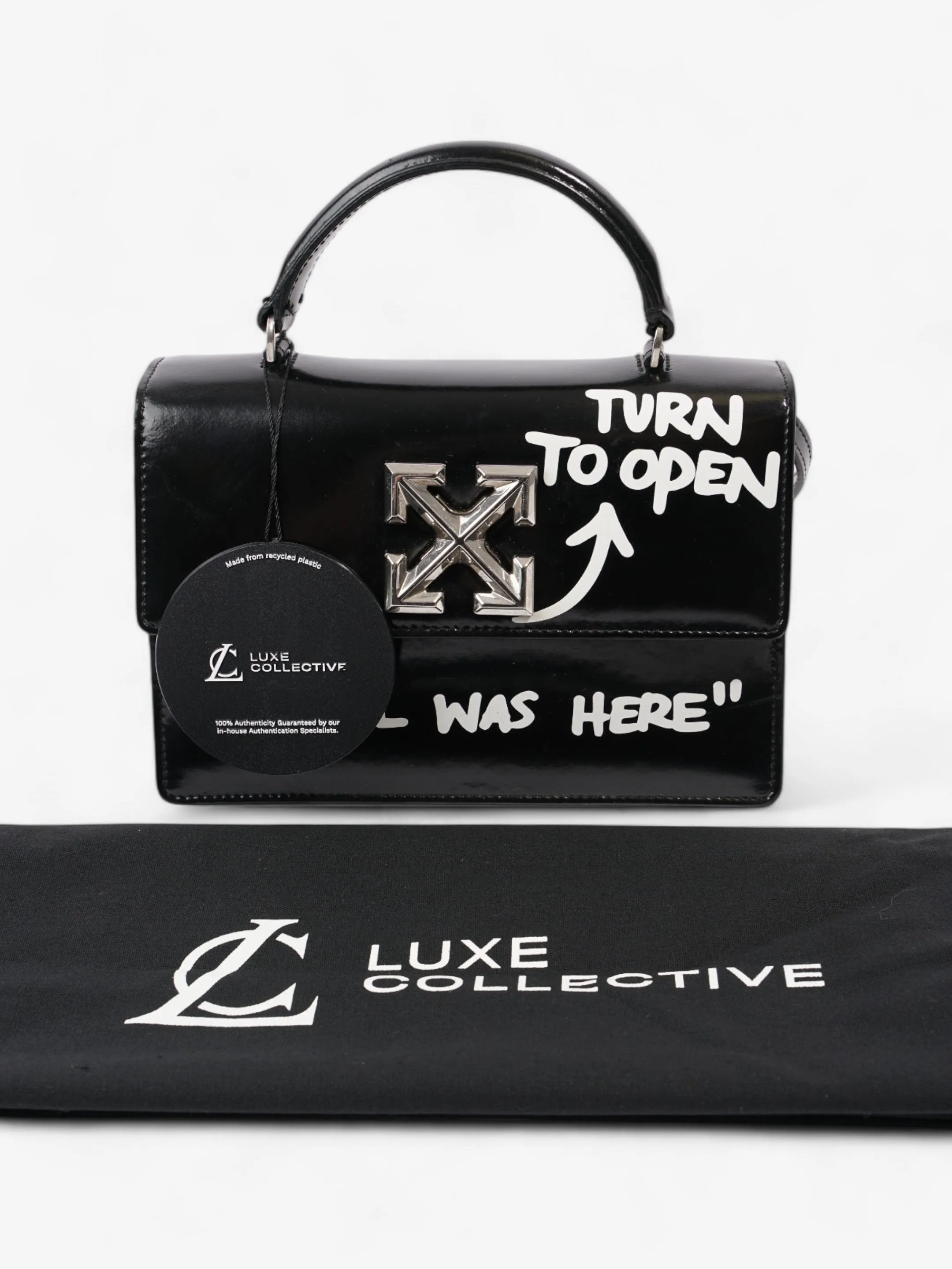 Off White Jitney 1.4 Leather Shoulder Bag - "Virgil Was Here" Black / White Leather