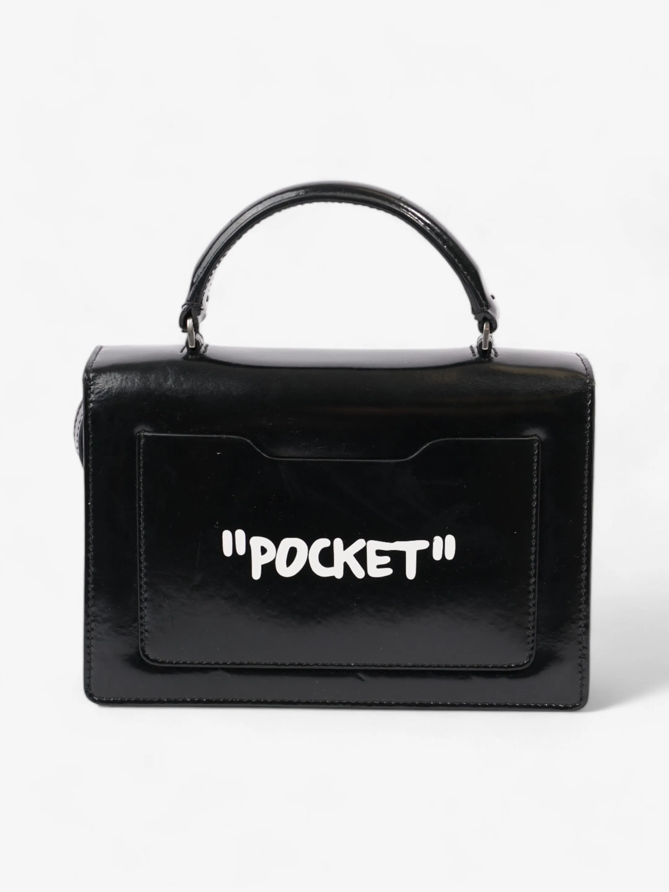 Off White Jitney 1.4 Leather Shoulder Bag - "Virgil Was Here" Black / White Leather