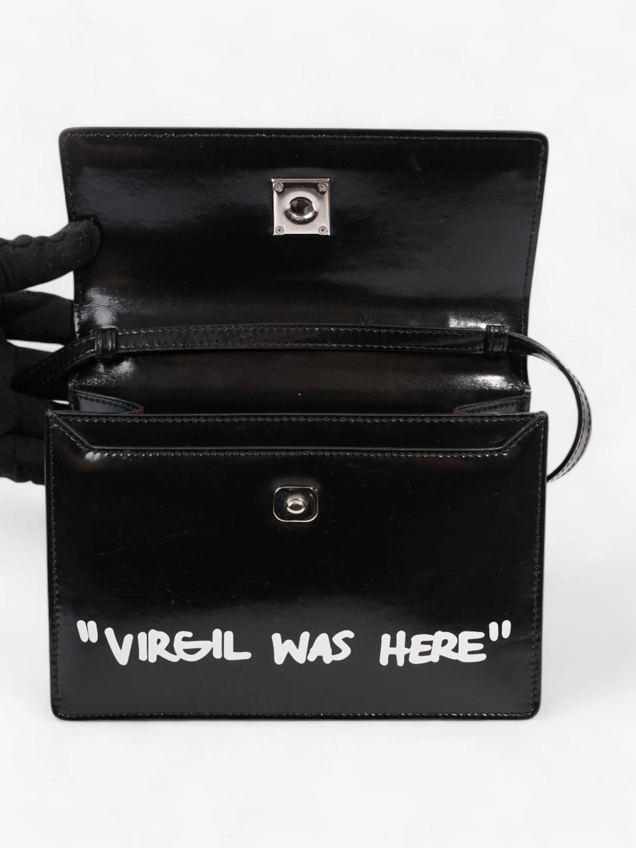 Off White Jitney 1.4 Leather Shoulder Bag - "Virgil Was Here" Black / White Leather