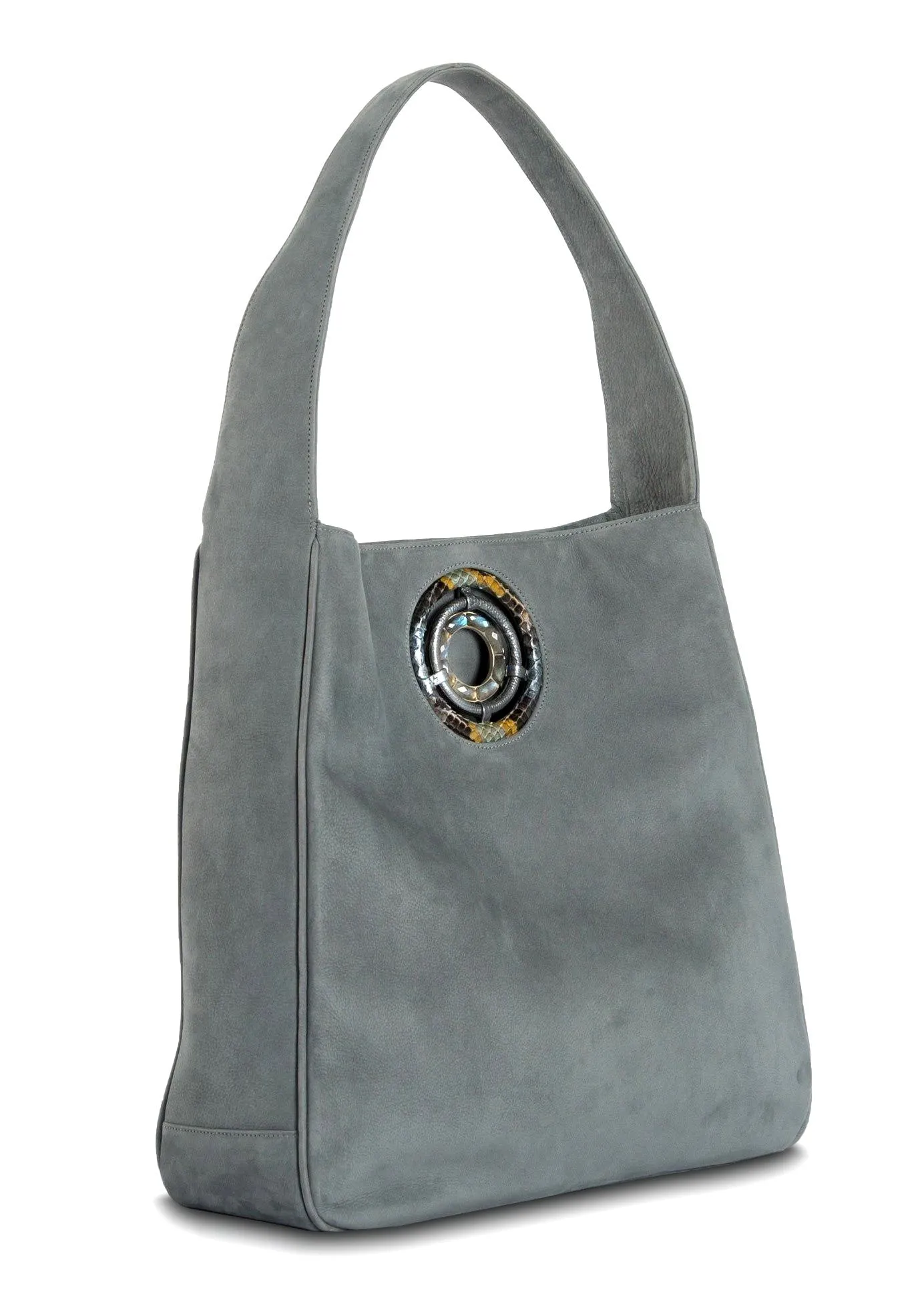 Paige Hobo  - Denim Blue Suede, Labradorite Gemstones