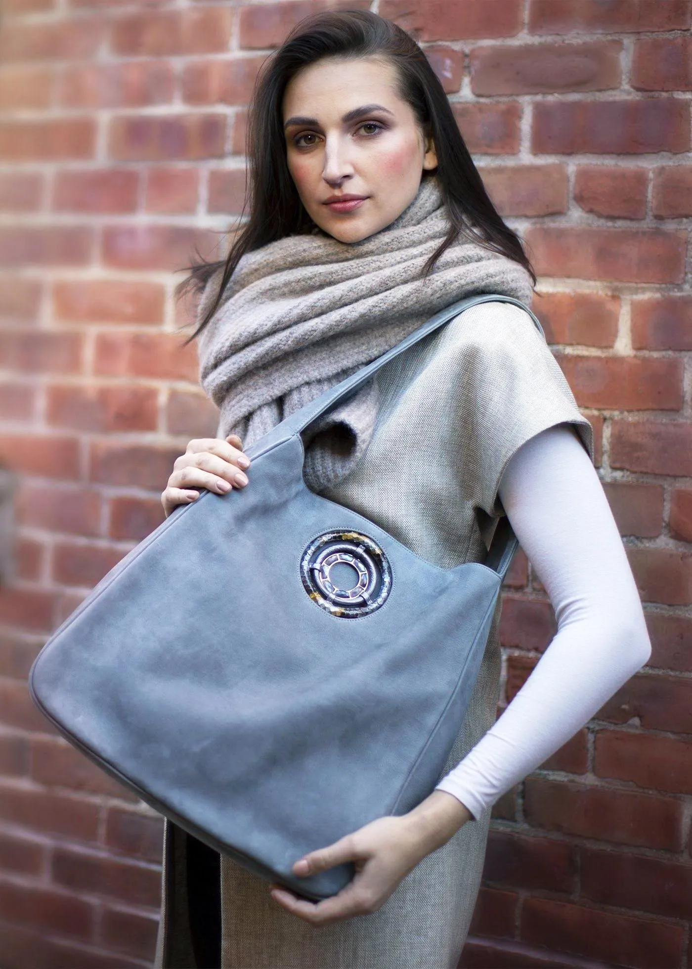 Paige Hobo  - Denim Blue Suede, Labradorite Gemstones