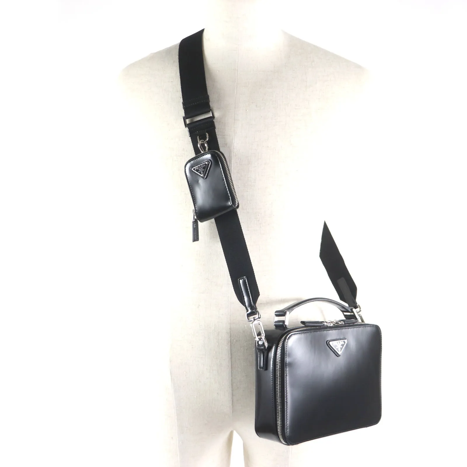 PRADA Shoulder Bag 2VH069 Main: Brushed leather black Brick mens Used