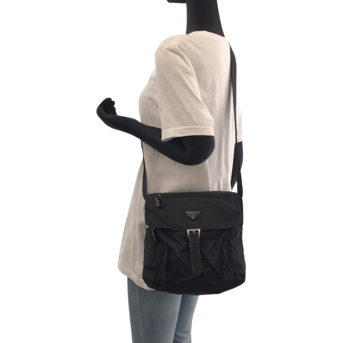 PRADA Shoulder Bag B5469F Nylon black Shoulder Bag pochette Test Triangle With logo Women Used
