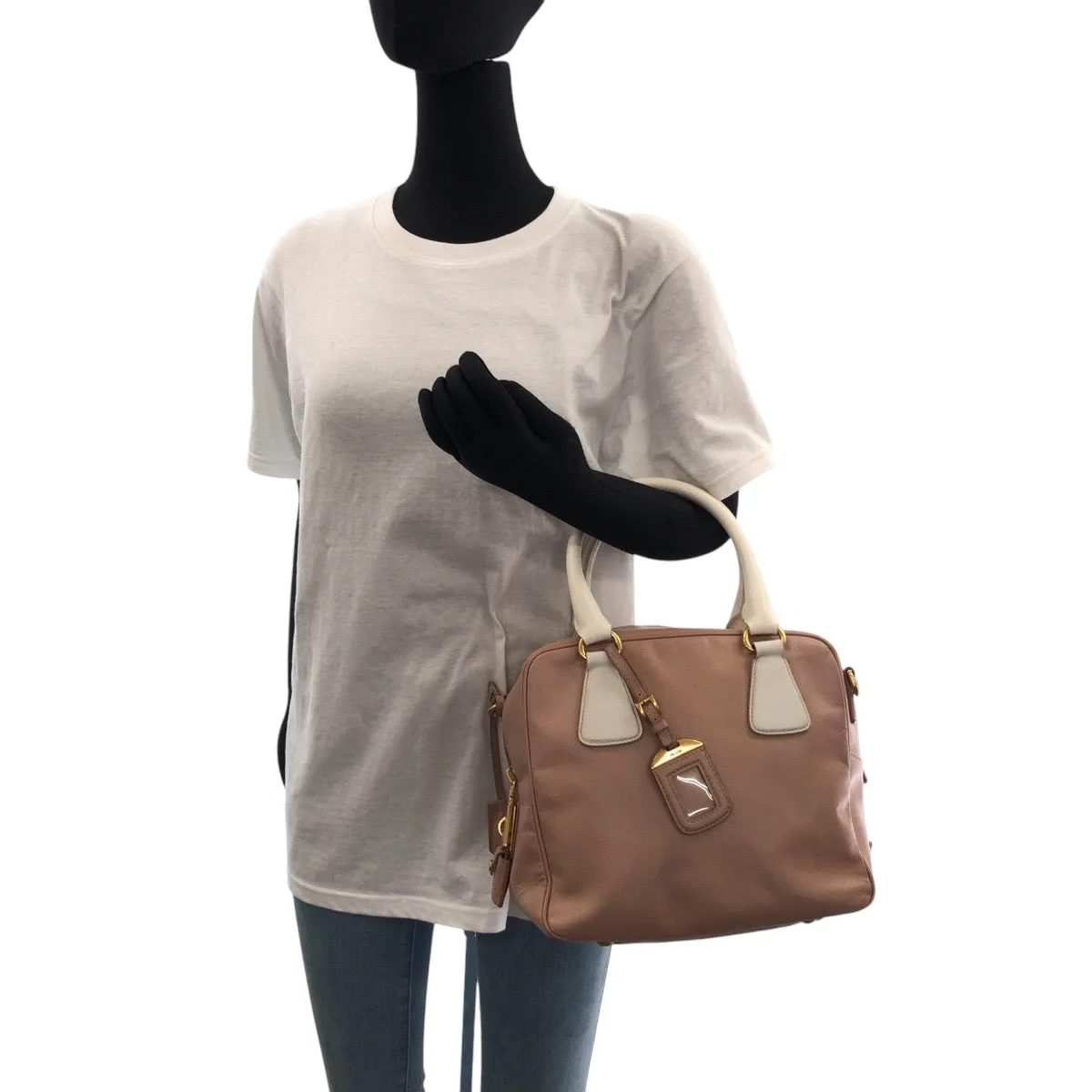PRADA Shoulder Bag leather Pink White Gold Metal Shoulder Bag Handbag 2way Safiano Women Used