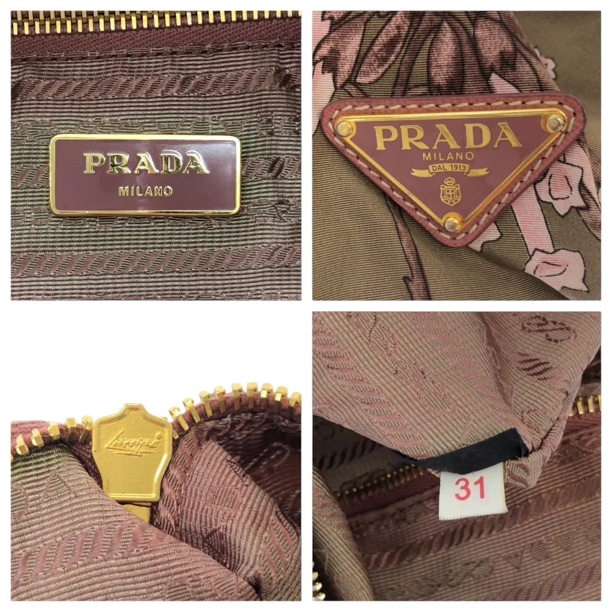 PRADA Shoulder Bag Nylon Beige Pink Gold Metal Handbag Shoulder Bag Mini Boston Duffel bag Test Floral triangleWith logo Women Used