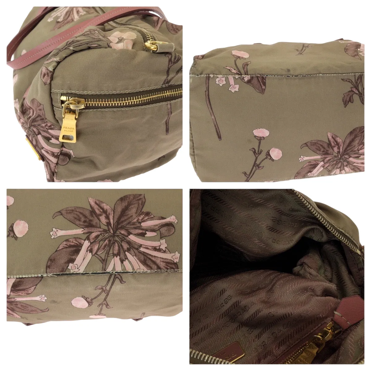 PRADA Shoulder Bag Nylon Beige Pink Gold Metal Handbag Shoulder Bag Mini Boston Duffel bag Test Floral triangleWith logo Women Used