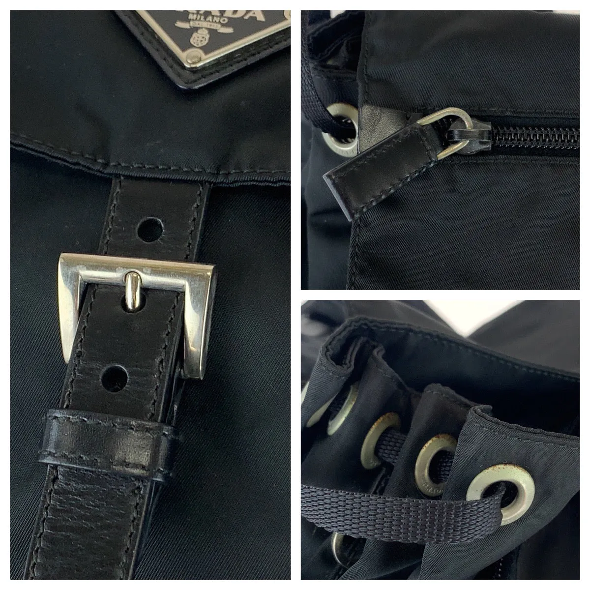 PRADA Shoulder Bag Nylon Black SilverMetal Crossbody Shoulder Bag Pochette Test Triangle With logo Women Used