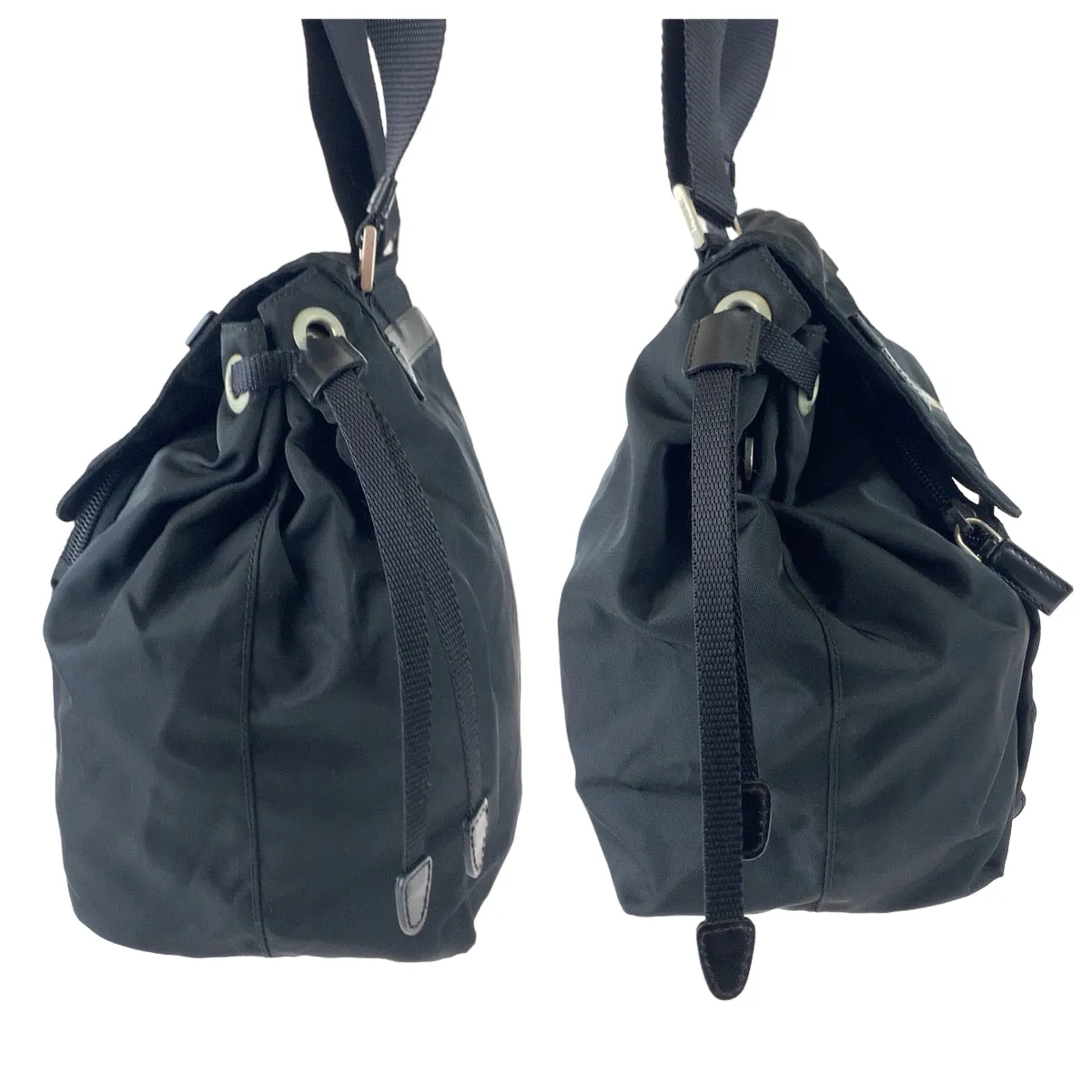 PRADA Shoulder Bag Nylon Black SilverMetal Crossbody Shoulder Bag Pochette Test Triangle With logo Women Used