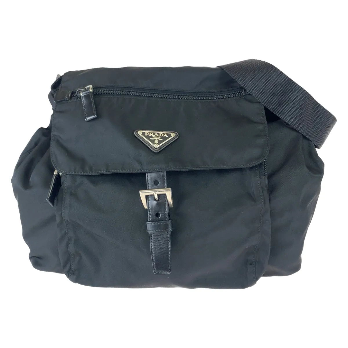 PRADA Shoulder Bag Nylon Black SilverMetal Crossbody Shoulder Bag Pochette Test Triangle With logo Women Used