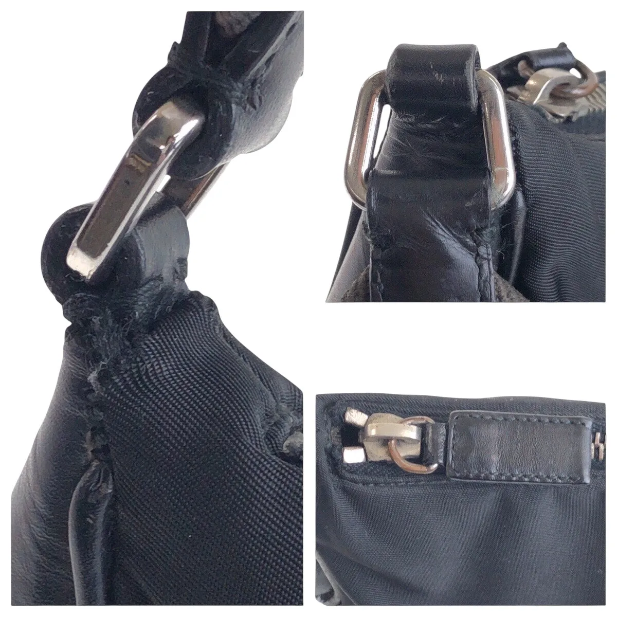 PRADA Shoulder Bag Nylon Black SilverMetal Shoulder Bag accessory pouch Test Triangle With logo Women Used