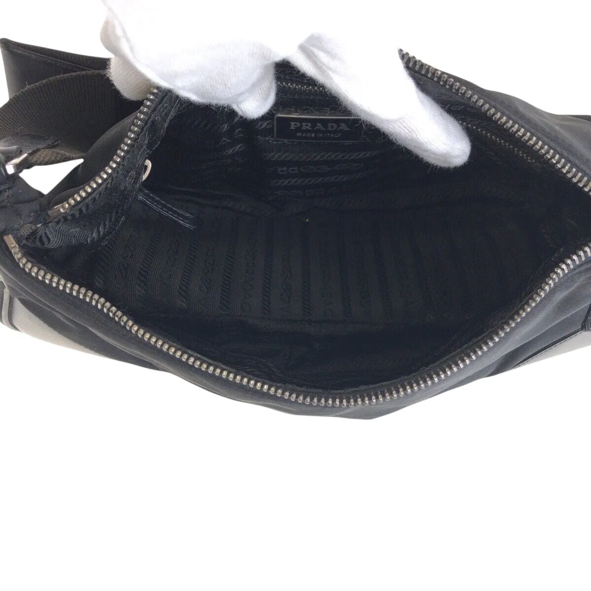 PRADA Shoulder Bag Nylon Black SilverMetal Shoulder Bag accessory pouch Test Triangle With logo Women Used