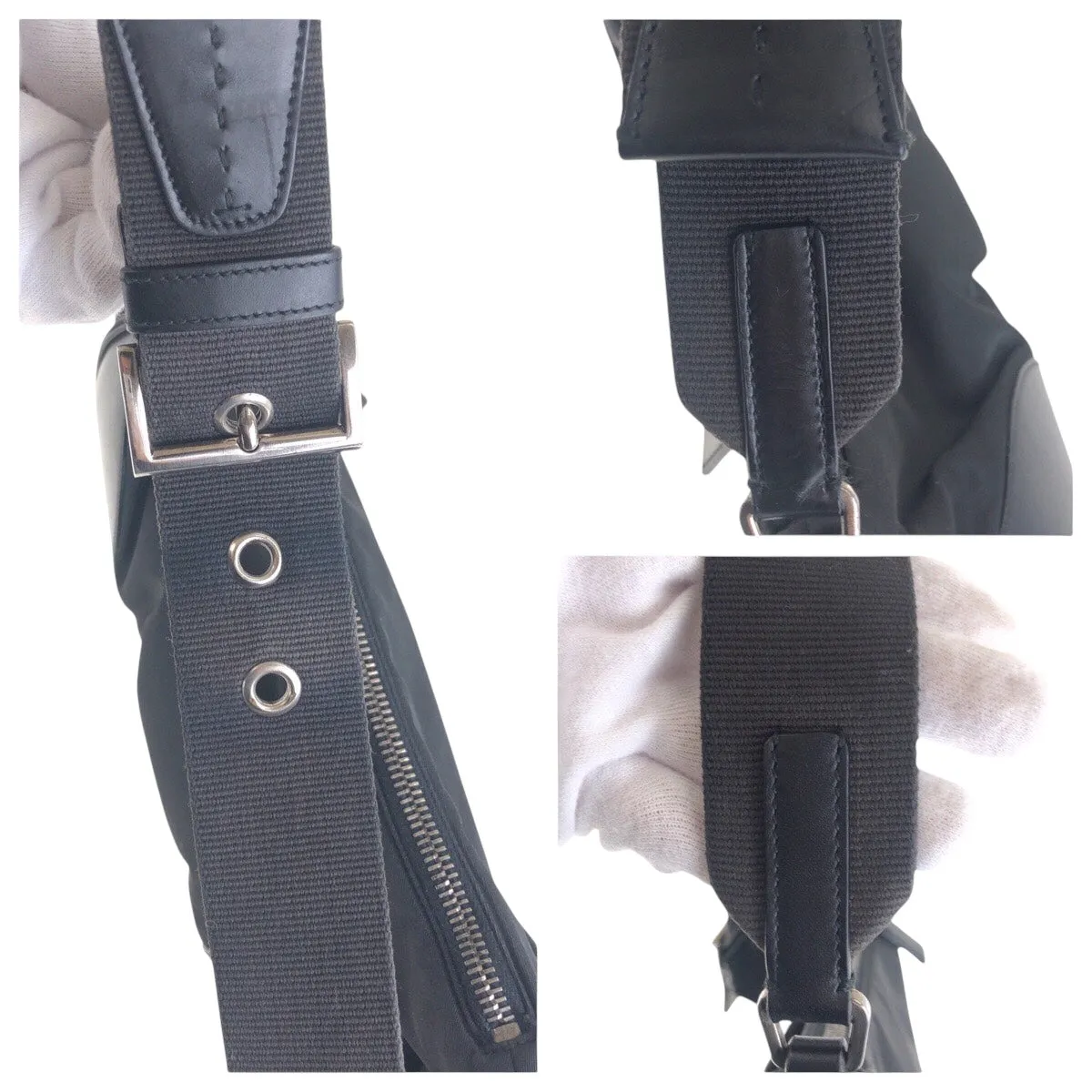 PRADA Shoulder Bag Nylon Black SilverMetal Shoulder Bag accessory pouch Test Triangle With logo Women Used