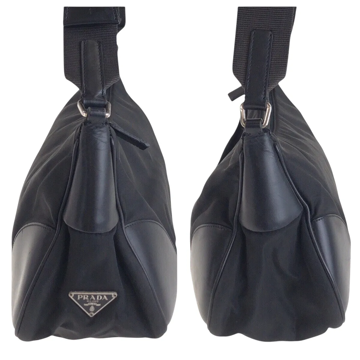 PRADA Shoulder Bag Nylon Black SilverMetal Shoulder Bag accessory pouch Test Triangle With logo Women Used