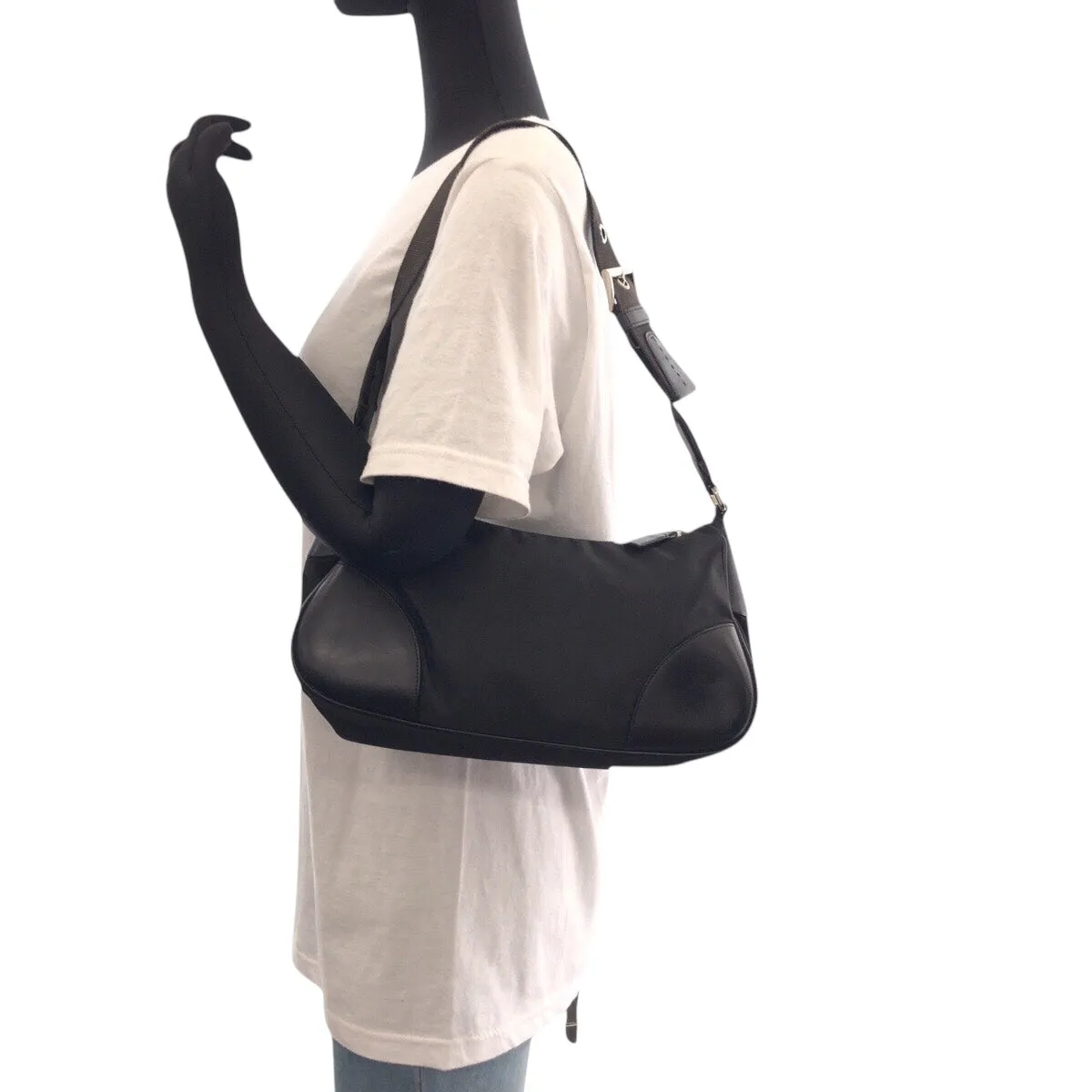 PRADA Shoulder Bag Nylon Black SilverMetal Shoulder Bag accessory pouch Test Triangle With logo Women Used