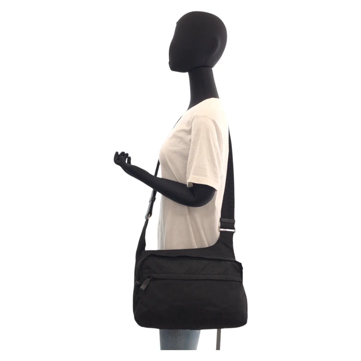 PRADA Shoulder Bag Nylon Black SilverMetal Shoulder Bag Messenger bag Test Triangle With logo Women Used
