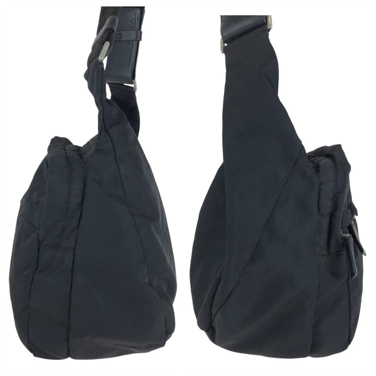 PRADA Shoulder Bag Nylon Black SilverMetal Shoulder Bag Messenger bag Test Triangle With logo Women Used