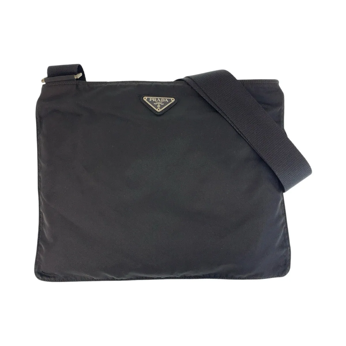 PRADA Shoulder Bag Nylon Black SilverMetal Shoulder Bag Test Triangle With logo Women Used