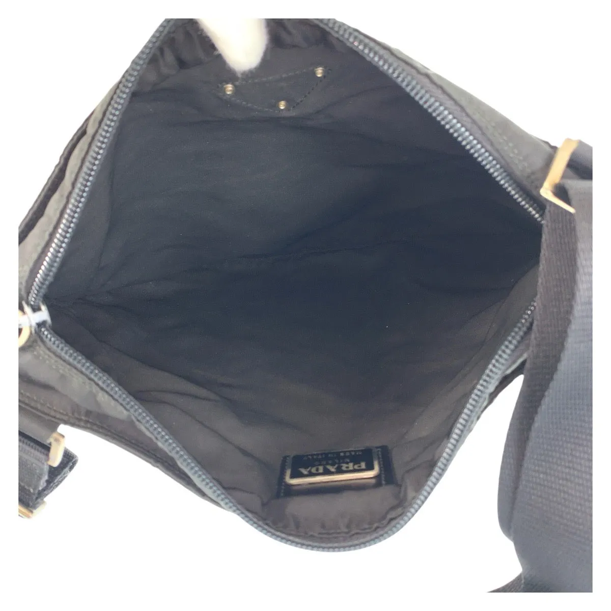 PRADA Shoulder Bag Nylon Black SilverMetal Shoulder Bag Test Triangle With logo Women Used