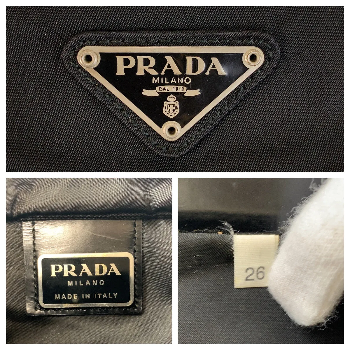 PRADA Shoulder Bag Nylon Black SilverMetal Shoulder Bag Test Triangle With logo Women Used