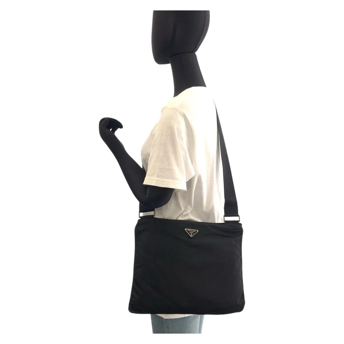 PRADA Shoulder Bag Nylon Black SilverMetal Shoulder Bag Test Triangle With logo Women Used