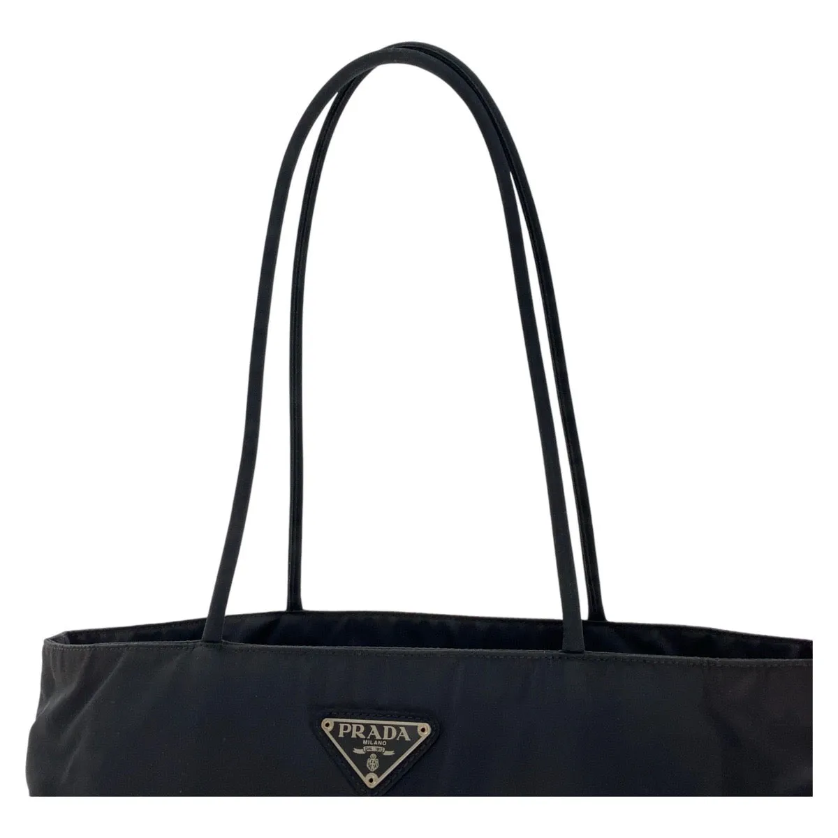 PRADA Tote Bag Nylon Black SilverMetal Tote Bag Shoulder Bag Test Triangle With logo Women Used