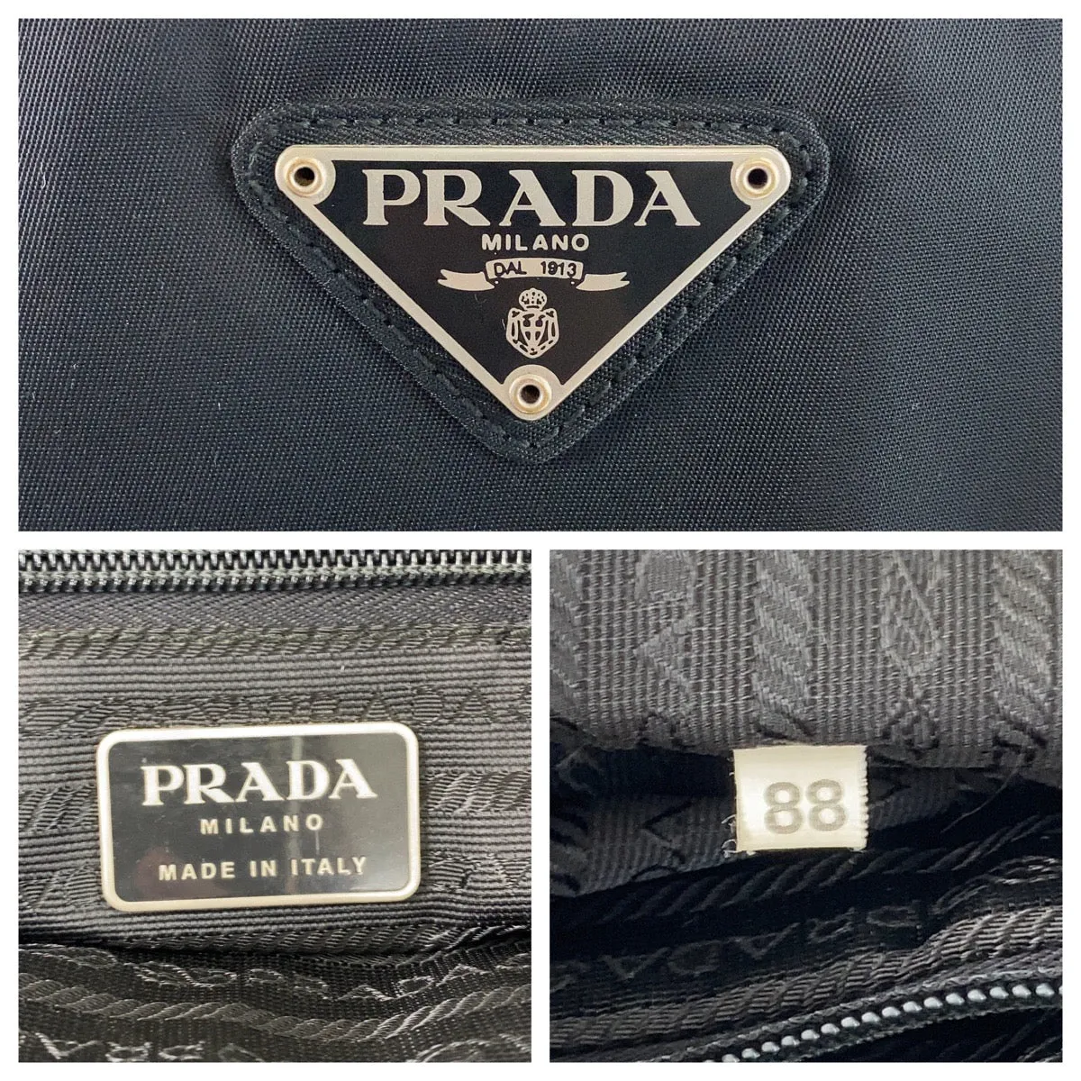 PRADA Tote Bag Nylon Black SilverMetal Tote Bag Shoulder Bag Test Triangle With logo Women Used