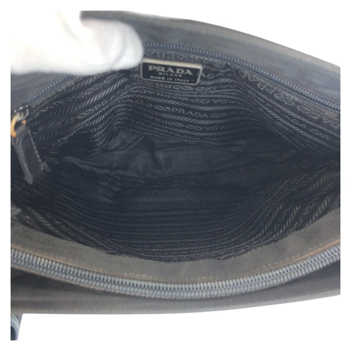 PRADA Tote Bag Nylon Black SilverMetal Tote Bag Shoulder Bag Test Triangle With logo Women Used