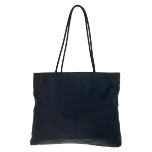 PRADA Tote Bag Nylon Black SilverMetal Tote Bag Shoulder Bag Test Triangle With logo Women Used