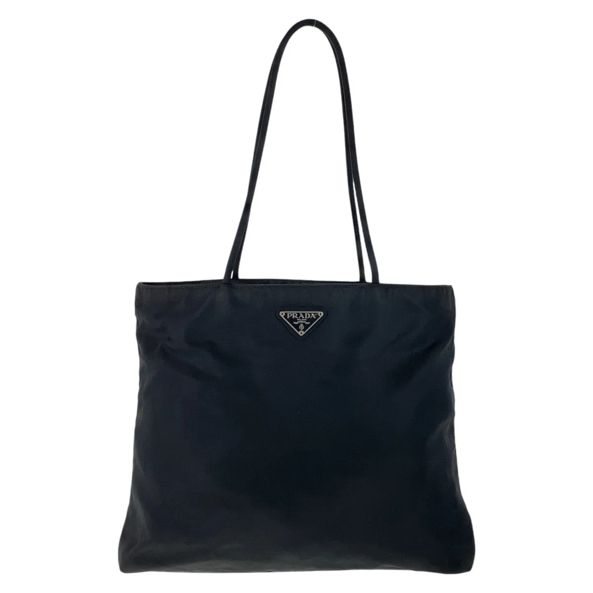 PRADA Tote Bag Nylon Black SilverMetal Tote Bag Shoulder Bag Test Triangle With logo Women Used