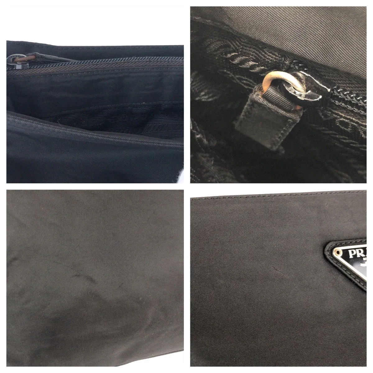 PRADA Tote Bag Nylon Black SilverMetal Tote Bag Shoulder Bag Test Triangle With logo Women Used