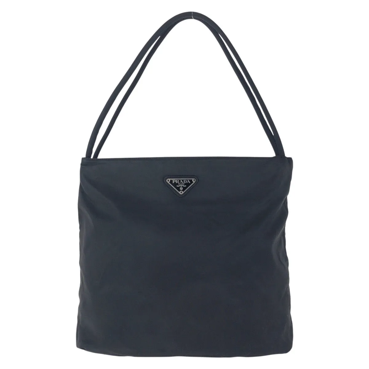 PRADA Tote Bag Nylon Black SilverMetal Tote Bag Shoulder Bag Test Triangle With logo Women Used