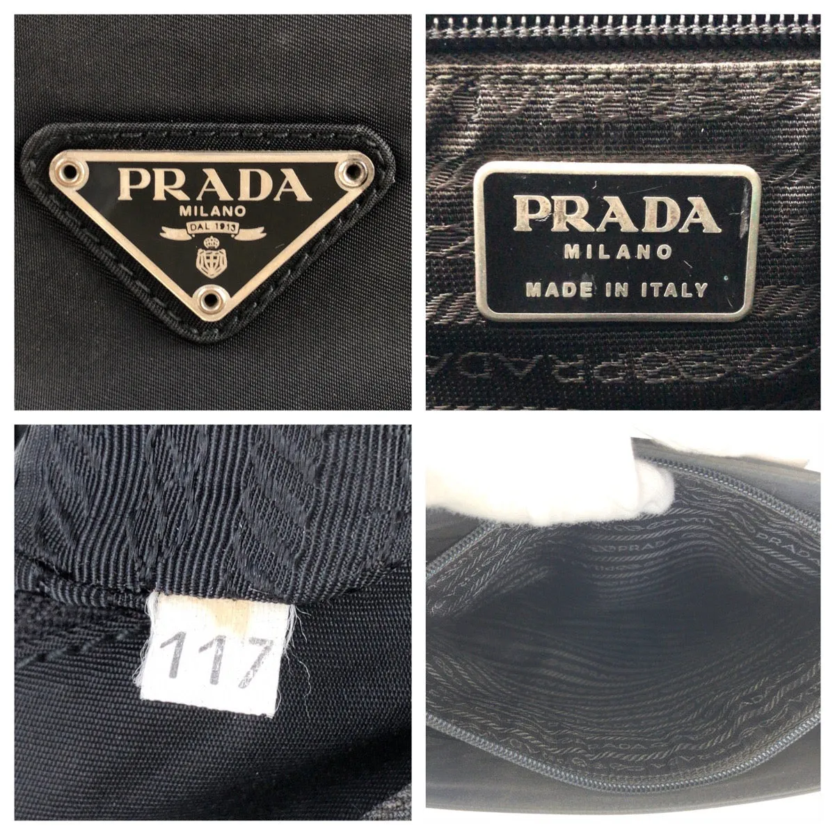 PRADA Tote Bag Nylon Black SilverMetal Tote Bag Shoulder Bag Test Triangle With logo Women Used