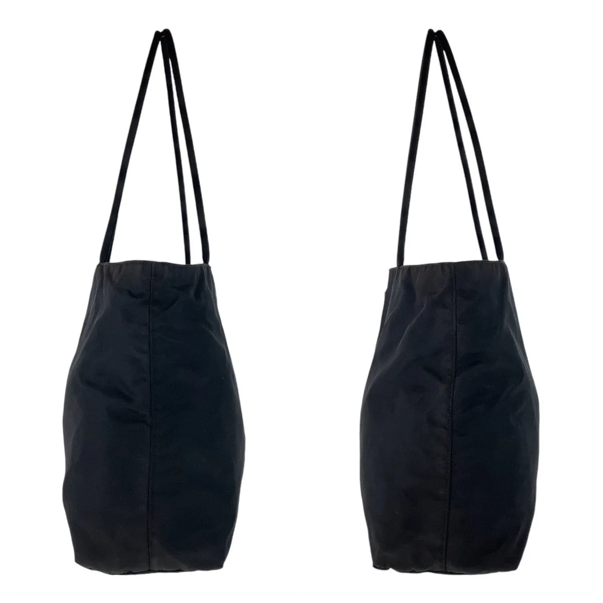 PRADA Tote Bag Nylon Black SilverMetal Tote Bag Shoulder Bag Test Triangle With logo Women Used