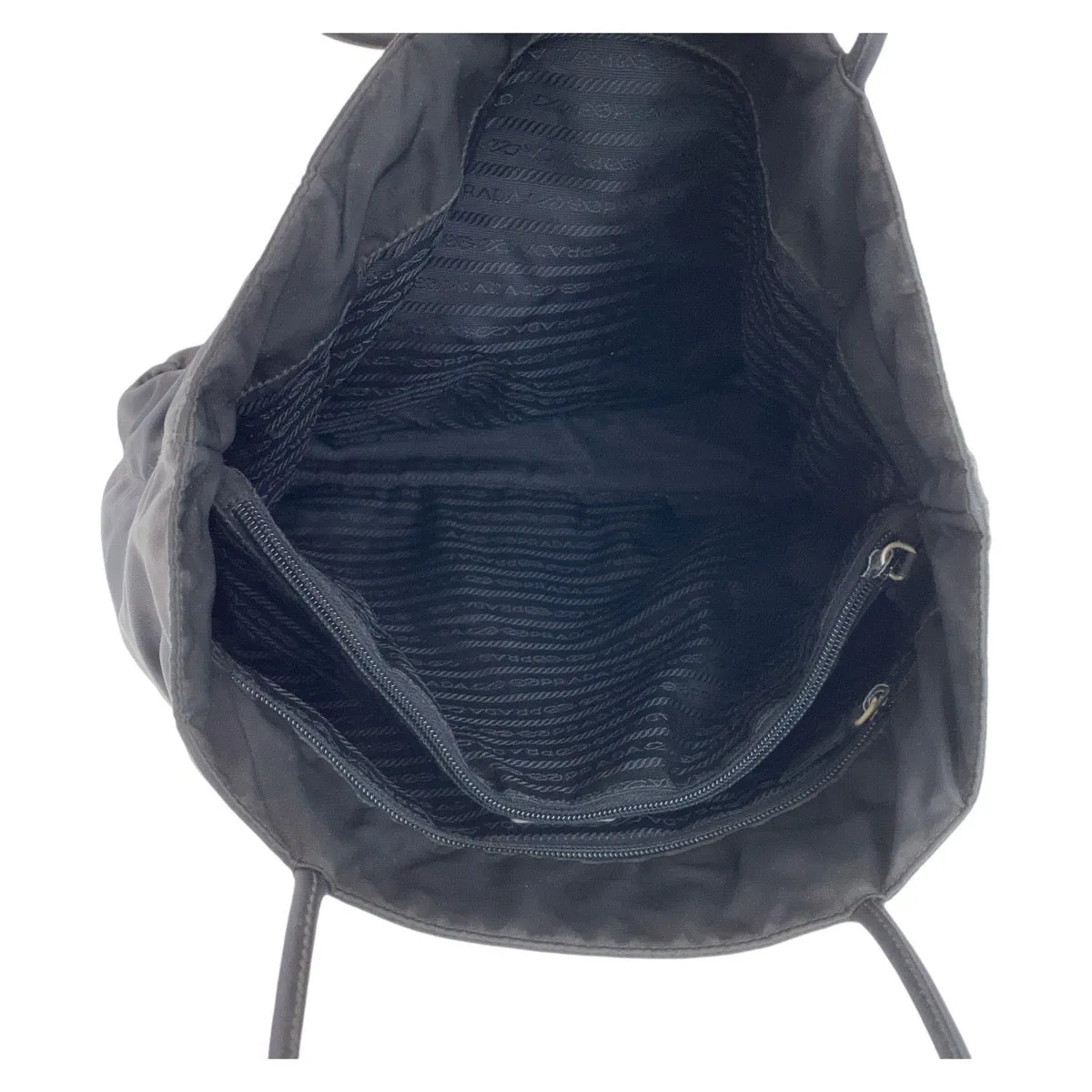 PRADA Tote Bag Nylon Black SilverMetal Tote Bag Shoulder Bag Test Triangle With logo Women Used