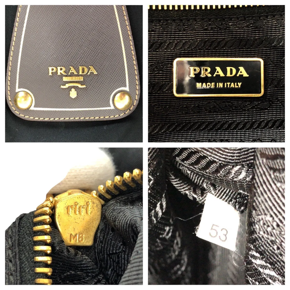 PRADA Tote Bag Nylon, Leather Black Gold Metal Tote Bag Shoulder Bag 2way Testo Saffiano mens Used