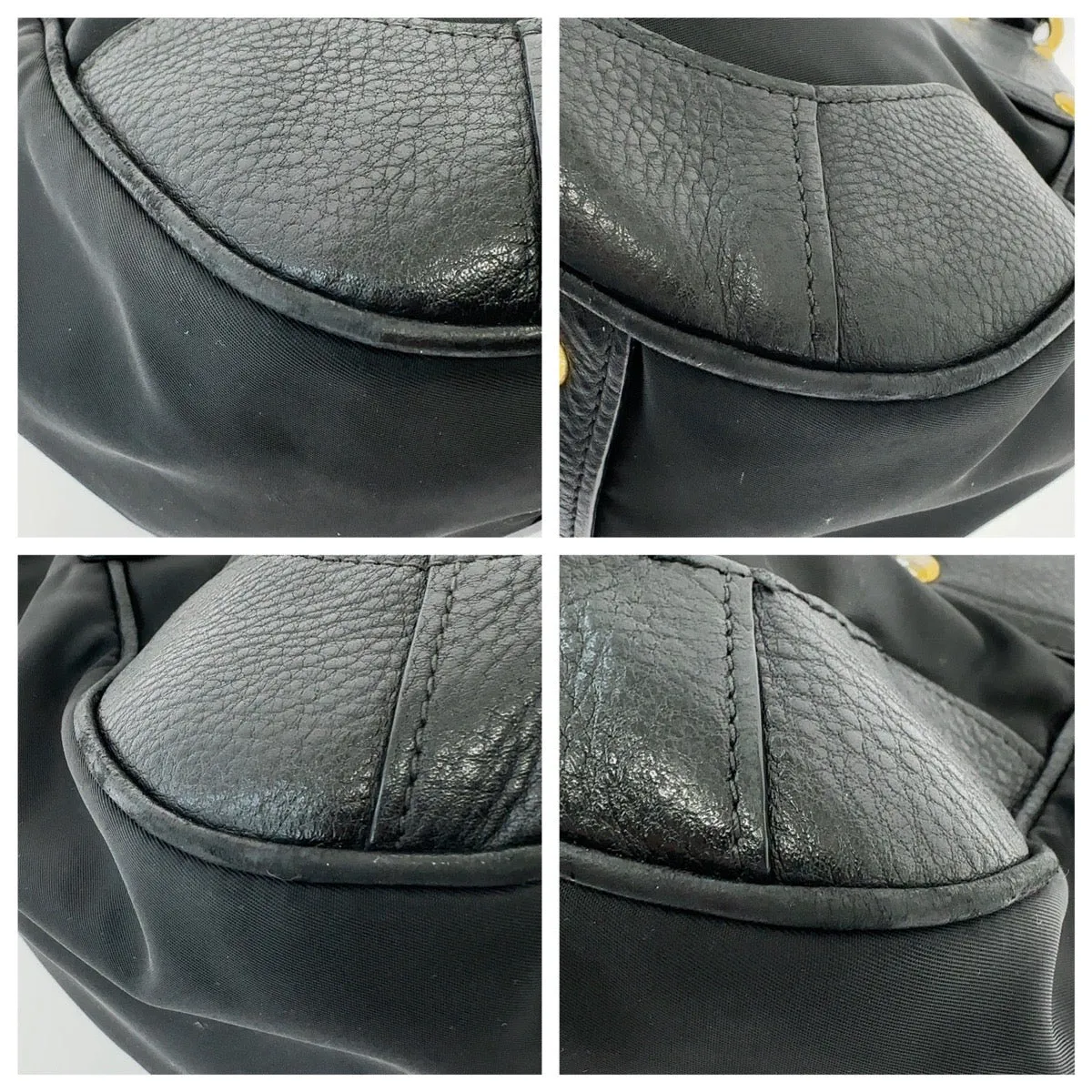 PRADA Tote Bag Nylon, Leather Black GoldMetal Tote Bag Shoulder Bag Handbag Women Used