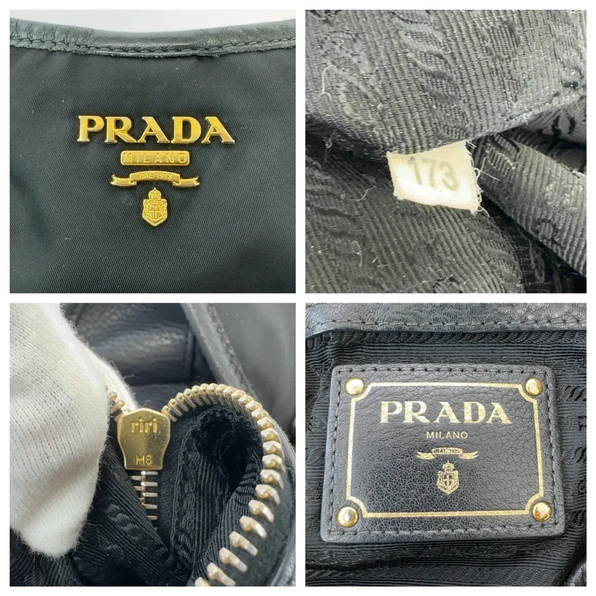 PRADA Tote Bag Nylon, Leather Black GoldMetal Tote Bag Shoulder Bag Handbag Women Used