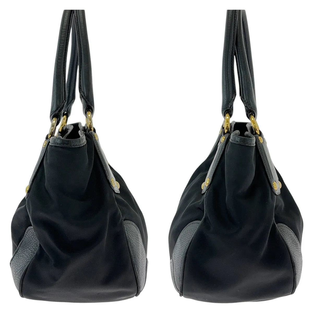 PRADA Tote Bag Nylon, Leather Black GoldMetal Tote Bag Shoulder Bag Handbag Women Used