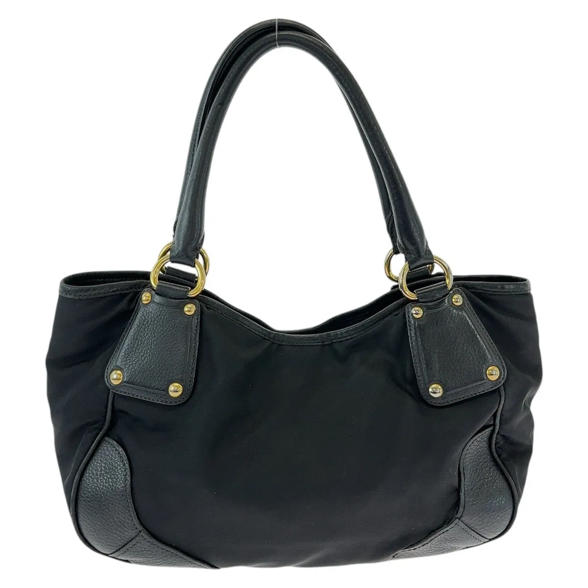 PRADA Tote Bag Nylon, Leather Black GoldMetal Tote Bag Shoulder Bag Handbag Women Used
