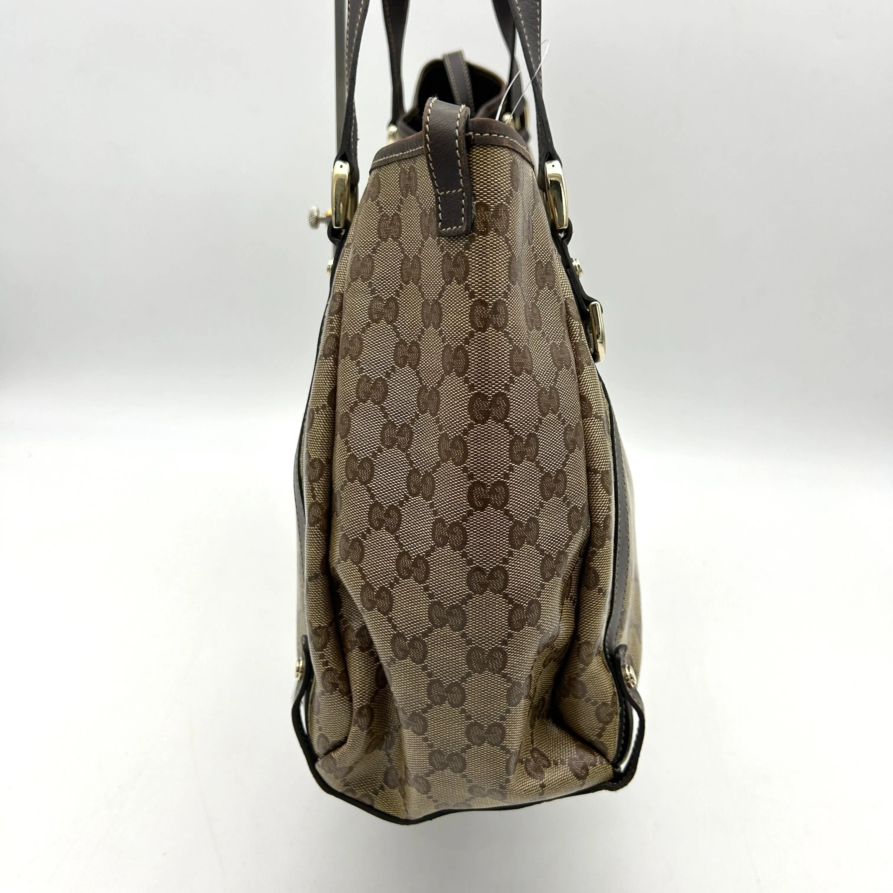 Pre-owned GUCCI Crystal Monogram Medium Abbey Shoulder Bag Dark Brown gu8813gs