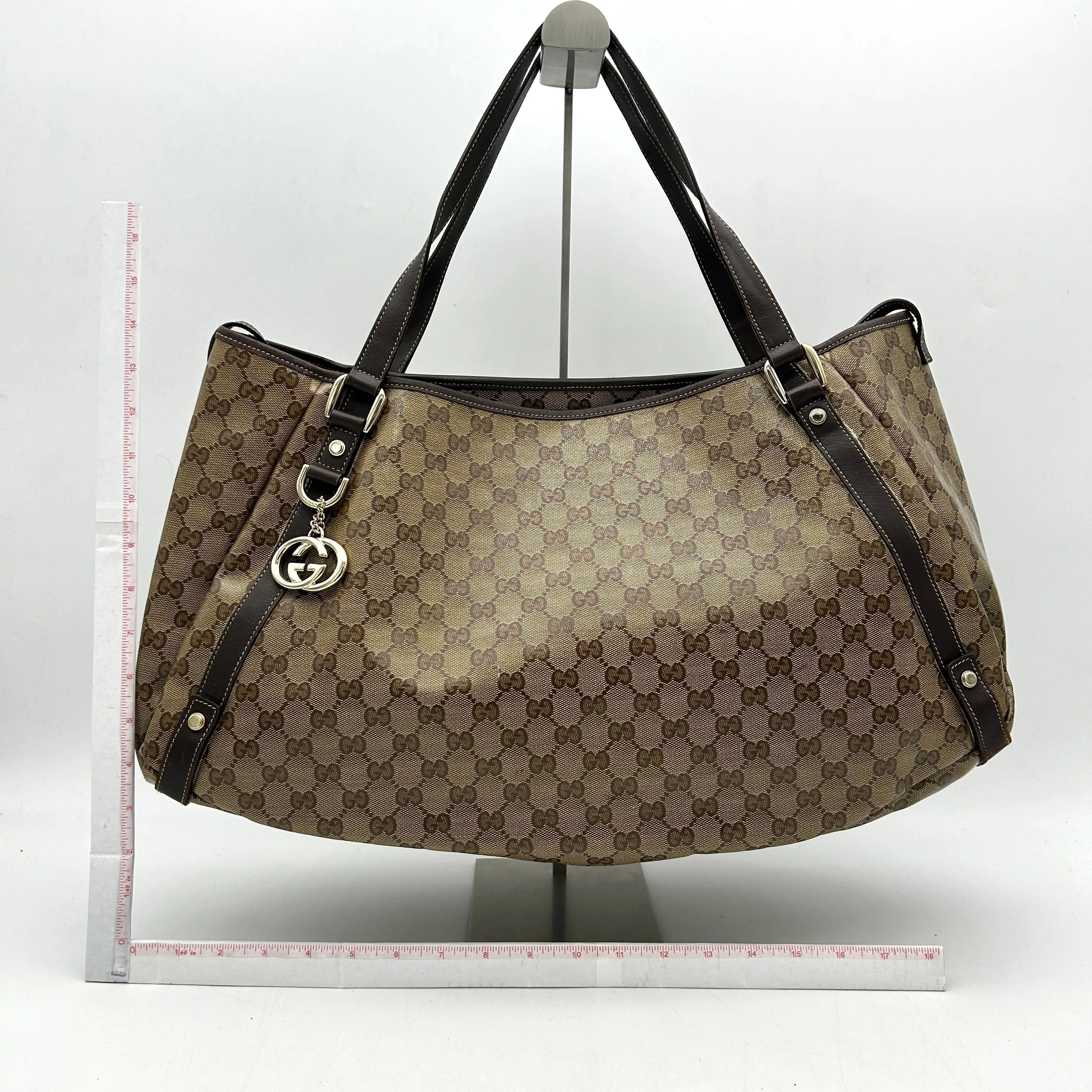 Pre-owned GUCCI Crystal Monogram Medium Abbey Shoulder Bag Dark Brown gu8813gs